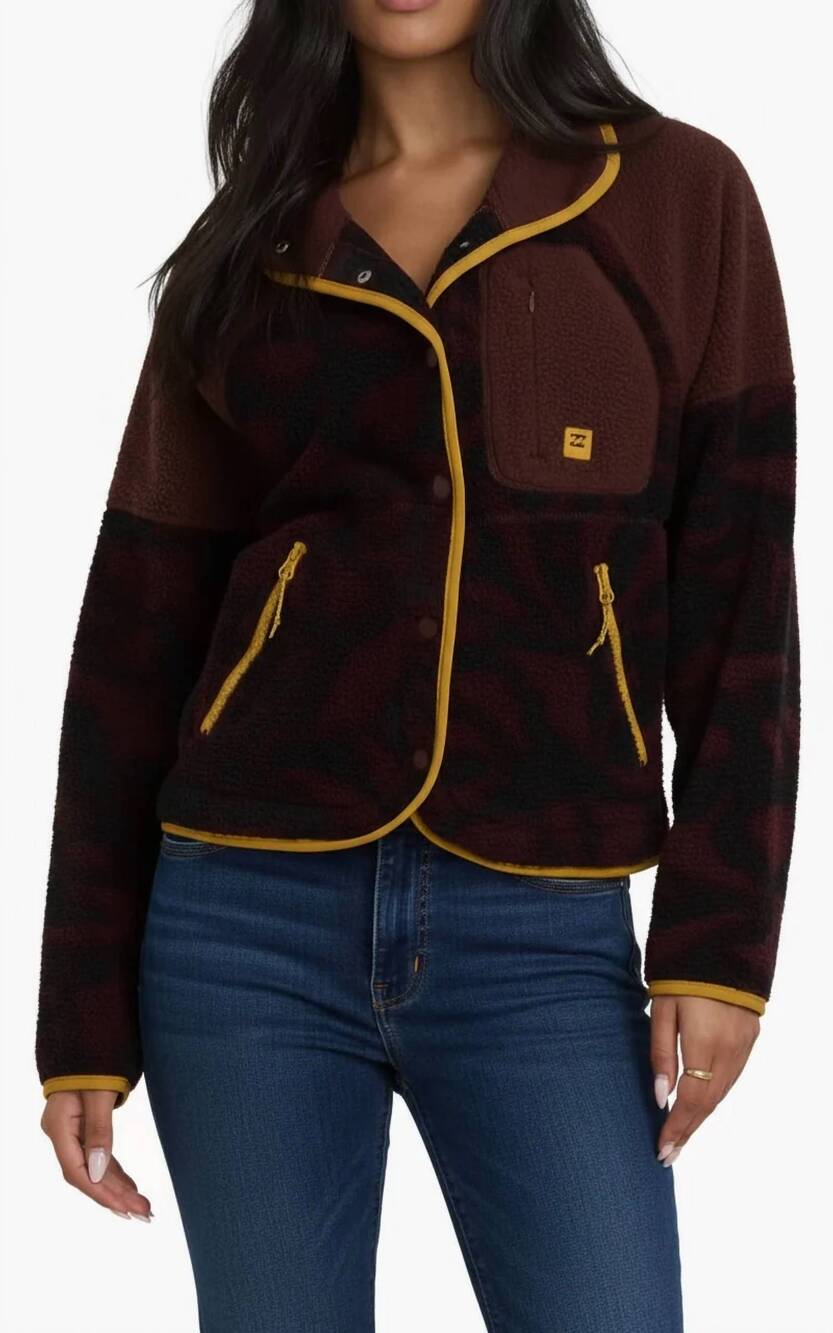 NEW BILLABONG popoyo snap up fleece jacket in teak
